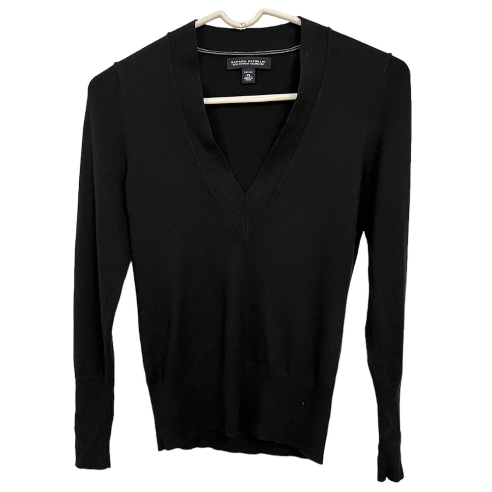 Banana Republic Black V-Neck Long Sleeve Silk Cotton Cashmere Top (XS)